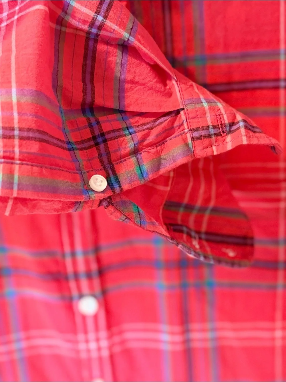 J. Crew Women’s Perfect Fit Red and Blue Plaid Button-Down Shirt Size XL